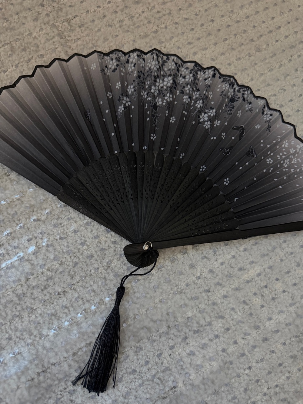 Black Decorative Hand Fan with Tassel used once